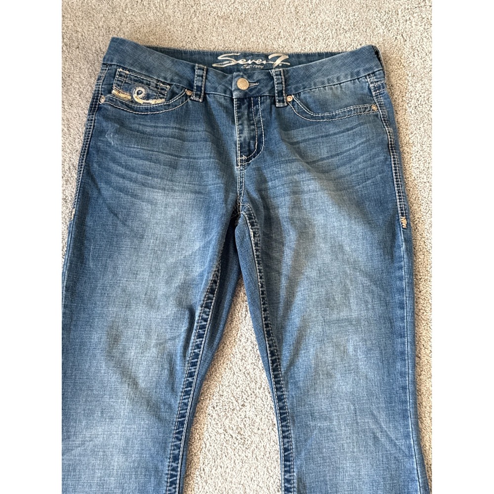 Seven7 Womens Bootcut Jeans Medium Wash Sequin Embroidered Pockets Size 14 - Picture 3 of 5